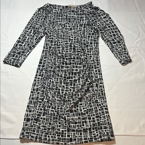 Banana Republic Black and White Geometric Long Sleeve Dress